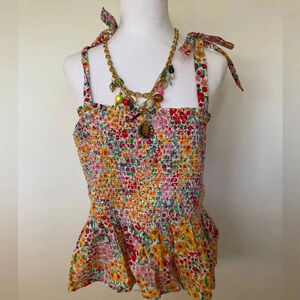 J. Crew Multicolor Floral Smocked Blouse